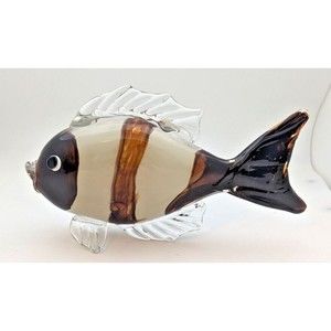 LARGE ART GLASS FISH SCULPTURE FIGURINE HAND BLOWN BEACH COASTAL DECOR